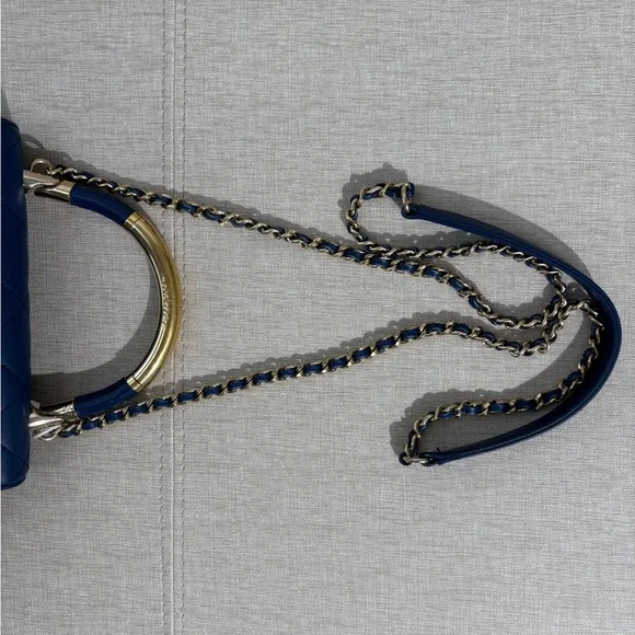 CHANEL Blue Quilted Top Handle Flap Bag GHW - Picture 12 of 16